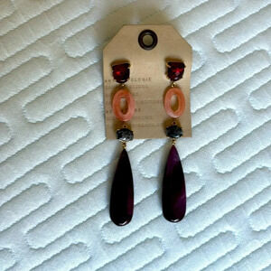NWT ANTHROPOLOGIE stone drop earrings ruby pink grey and purple
